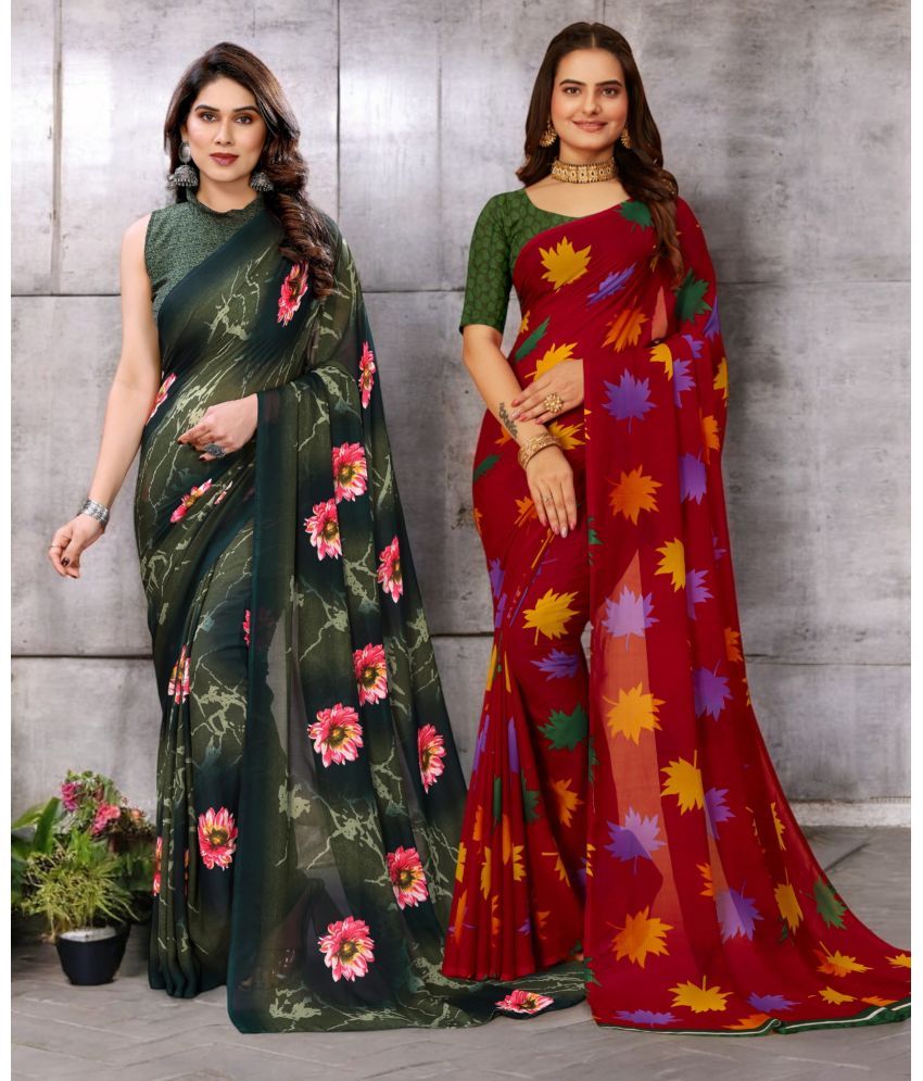     			TTH Georgette Printed Saree With Blouse Piece ( Multicolor , Pack of 2 )