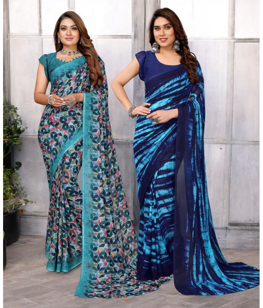     			TTH Georgette Printed Saree With Blouse Piece ( Multicolor , Pack of 2 )