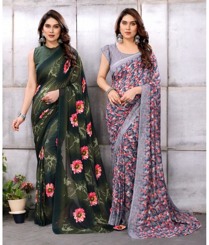     			TTH Georgette Printed Saree With Blouse Piece ( Multicolor , Pack of 2 )