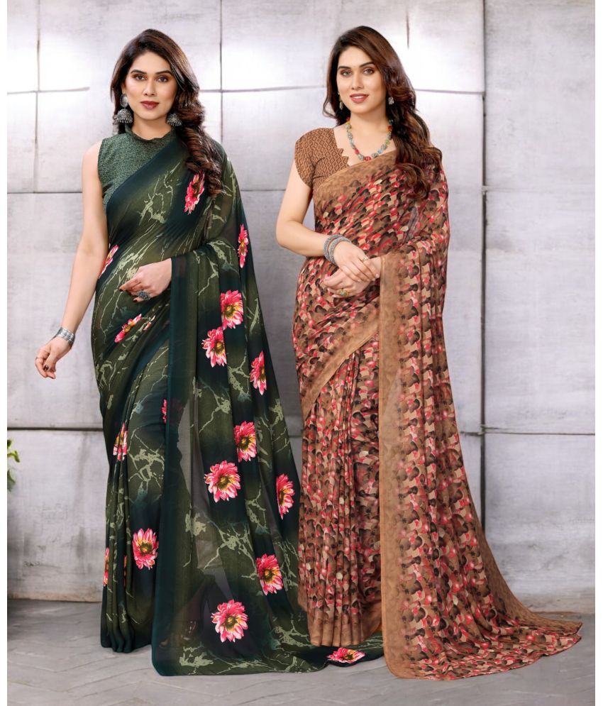     			TTH Georgette Printed Saree With Blouse Piece ( Multicolor , Pack of 2 )