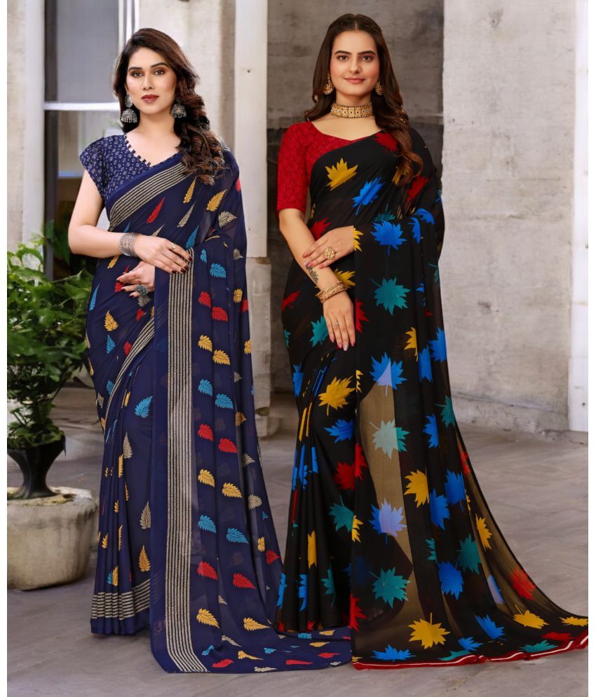     			TTH Georgette Printed Saree With Blouse Piece ( Multicolor , Pack of 2 )