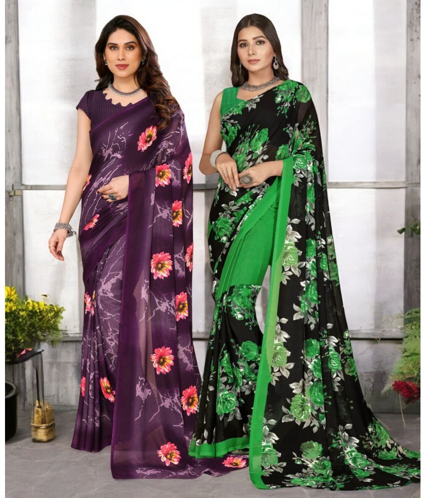     			TTH Georgette Printed Saree With Blouse Piece ( Multicolor , Pack of 2 )