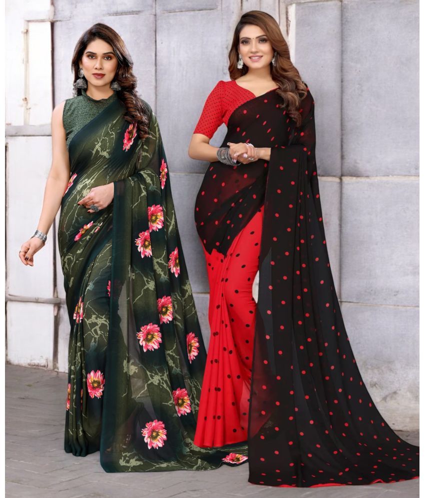     			TTH Georgette Printed Saree With Blouse Piece ( Multicolor , Pack of 2 )