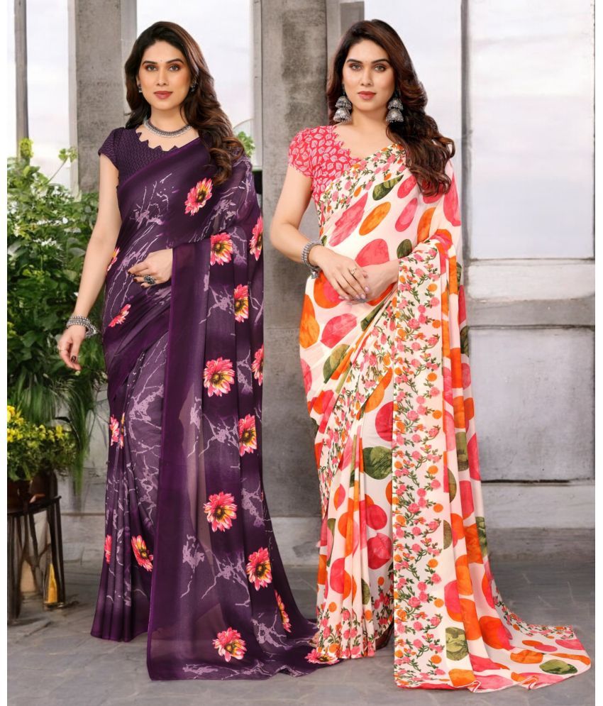     			TTH Georgette Printed Saree With Blouse Piece ( Multicolor , Pack of 2 )