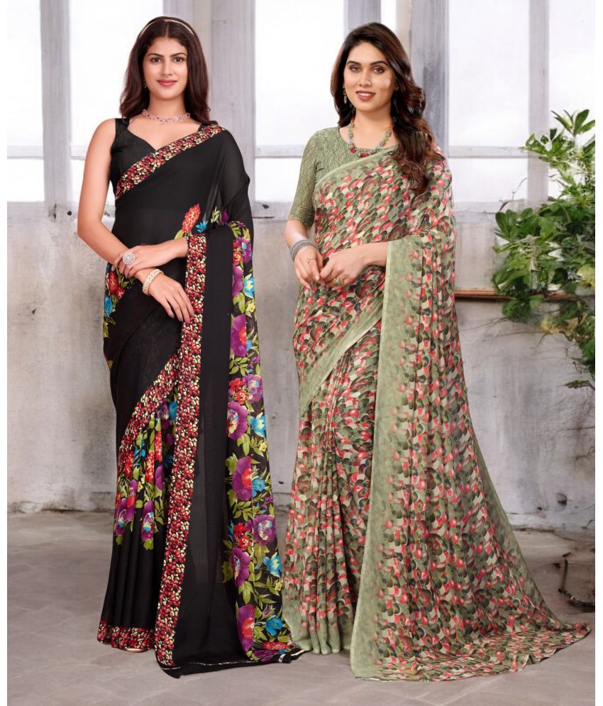     			TTH Georgette Printed Saree With Blouse Piece ( Multicolor , Pack of 2 )