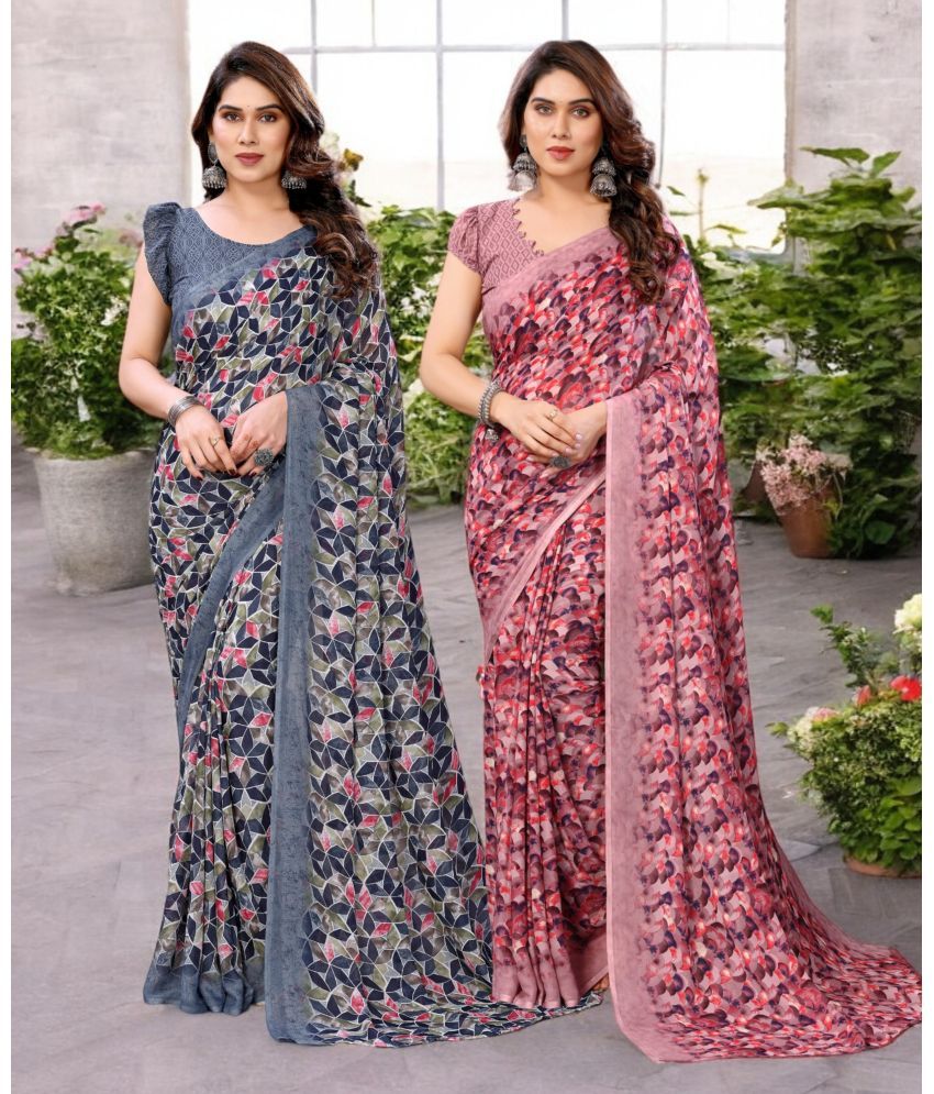     			TTH Georgette Printed Saree With Blouse Piece ( Multicolor , Pack of 2 )