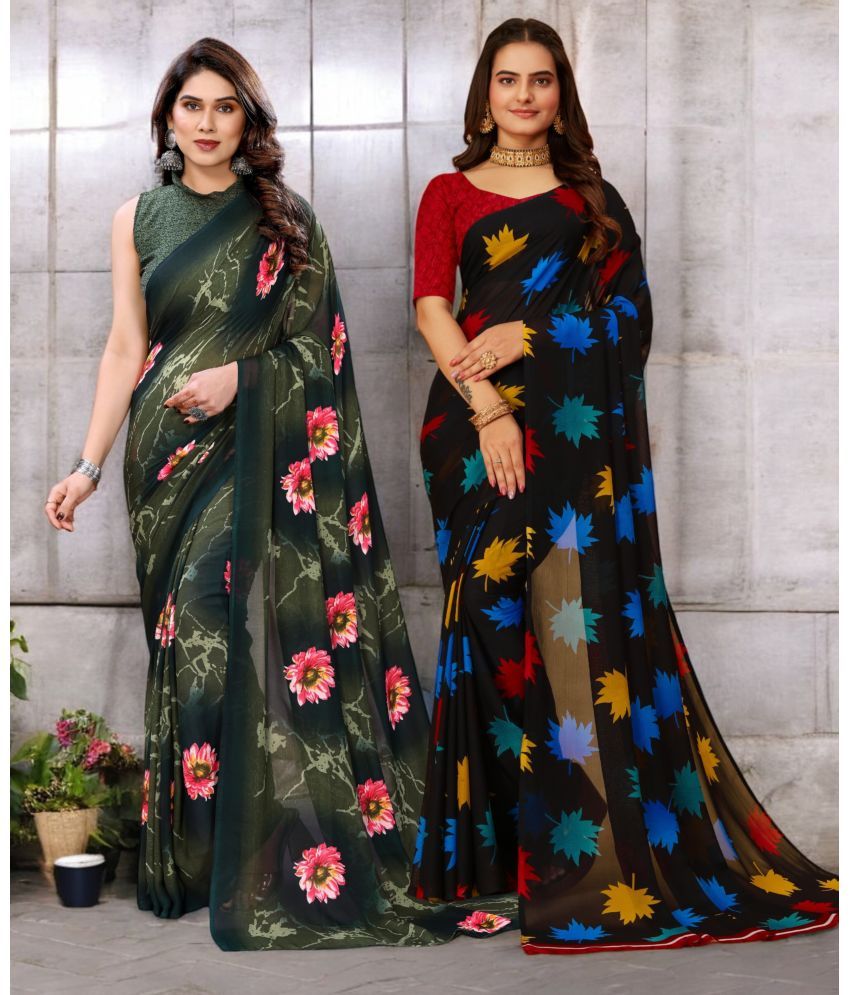     			TTH Georgette Printed Saree With Blouse Piece ( Multicolor , Pack of 2 )