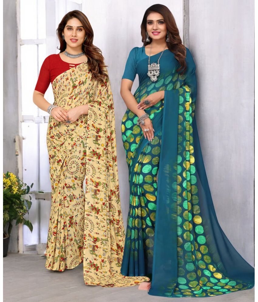     			TTH Georgette Printed Saree With Blouse Piece ( Multicolor , Pack of 2 )