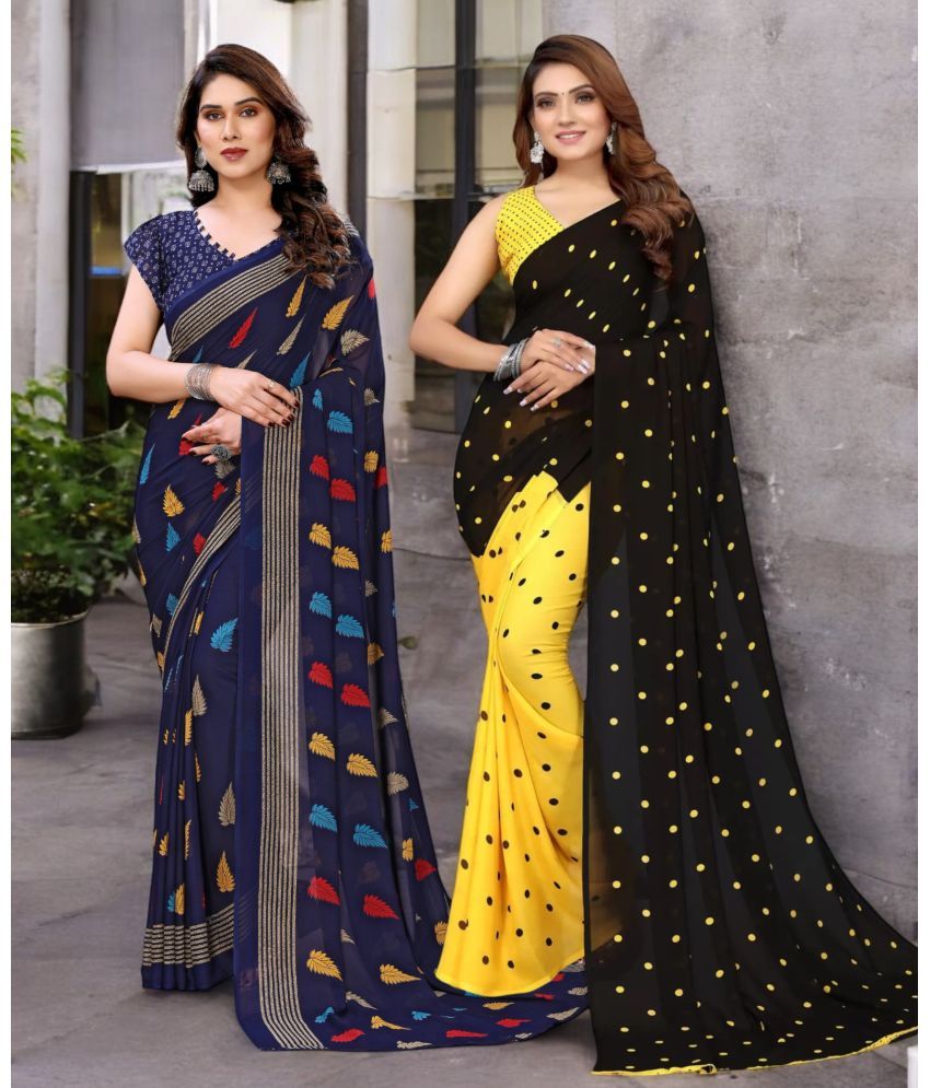     			TTH Georgette Printed Saree With Blouse Piece ( Multicolor , Pack of 2 )