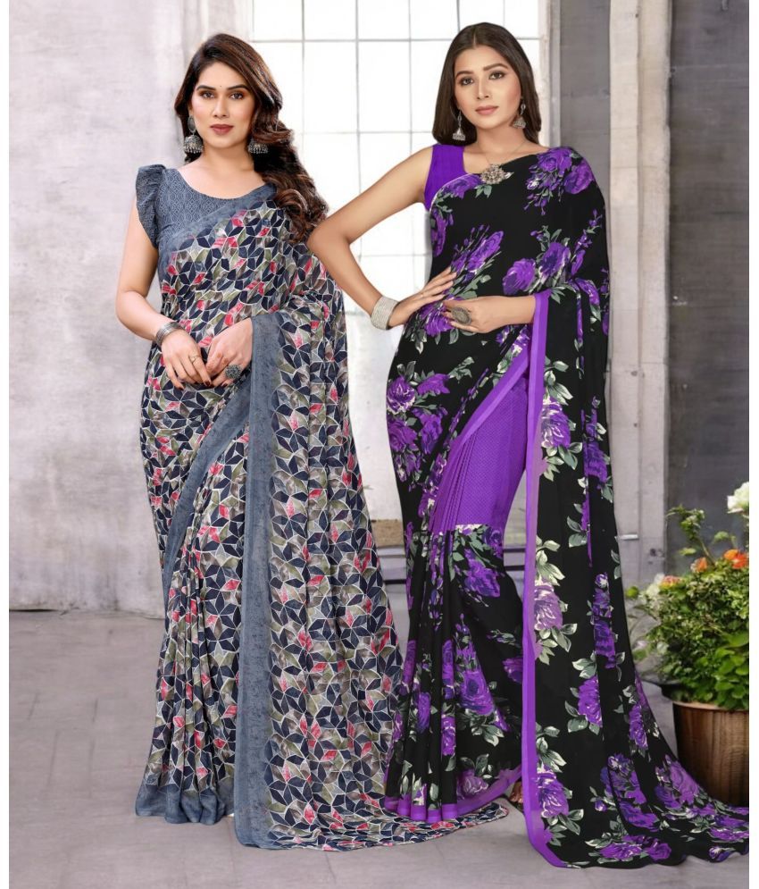     			TTH Georgette Printed Saree With Blouse Piece ( Multicolor , Pack of 2 )