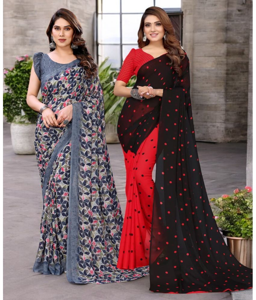     			TTH Georgette Printed Saree With Blouse Piece ( Multicolor , Pack of 2 )