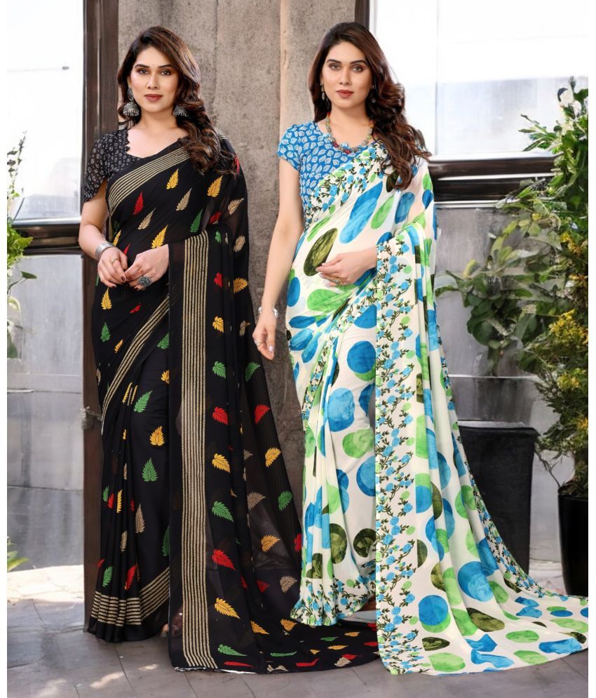     			TTH Georgette Printed Saree With Blouse Piece ( Multicolor , Pack of 2 )