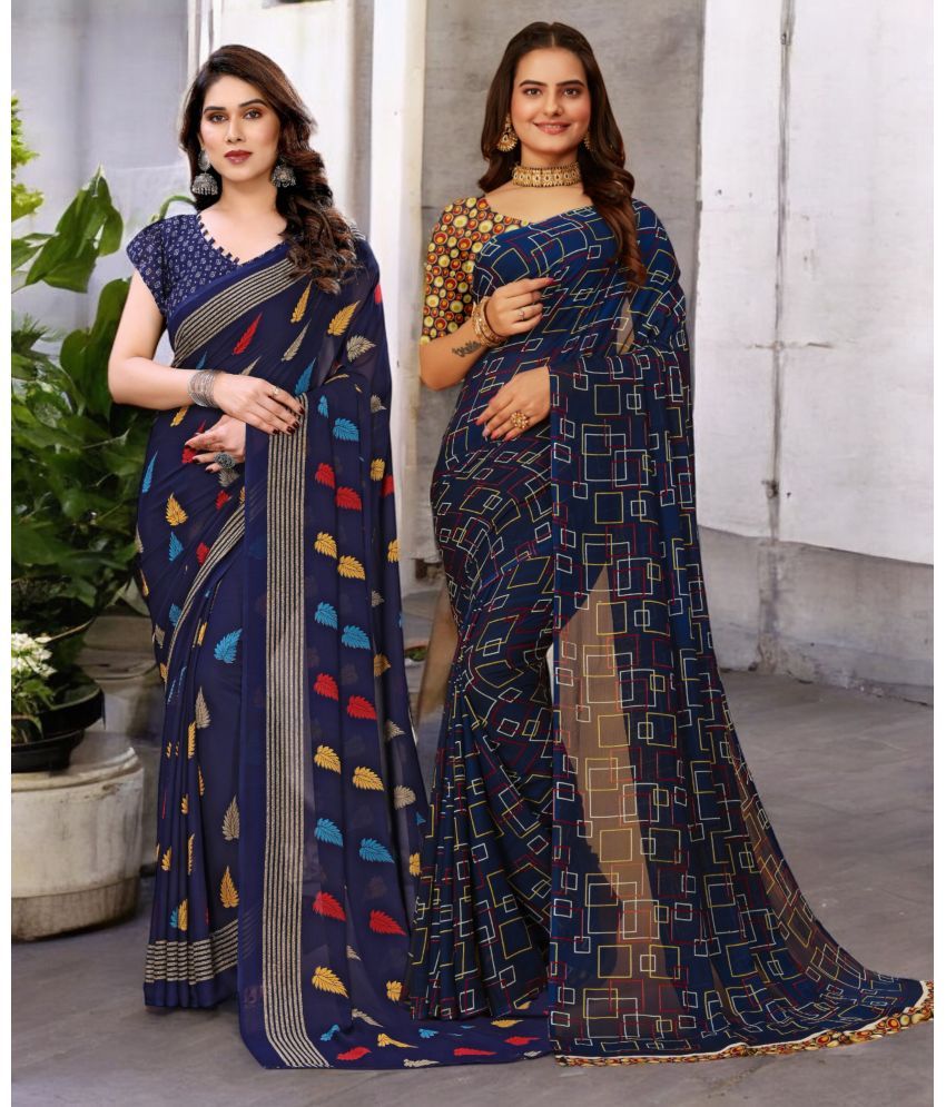     			TTH Georgette Printed Saree With Blouse Piece ( Multicolor , Pack of 2 )