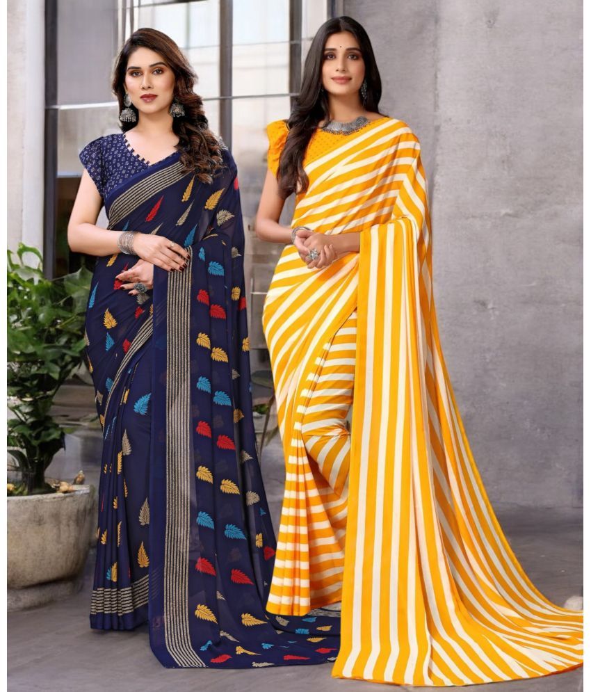     			TTH Georgette Printed Saree With Blouse Piece ( Multicolor , Pack of 2 )