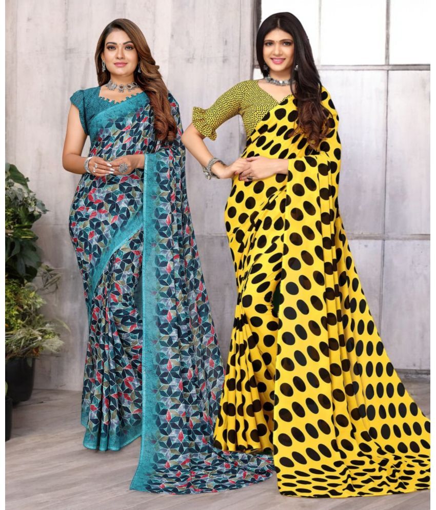     			TTH Georgette Printed Saree With Blouse Piece ( Multicolor , Pack of 2 )