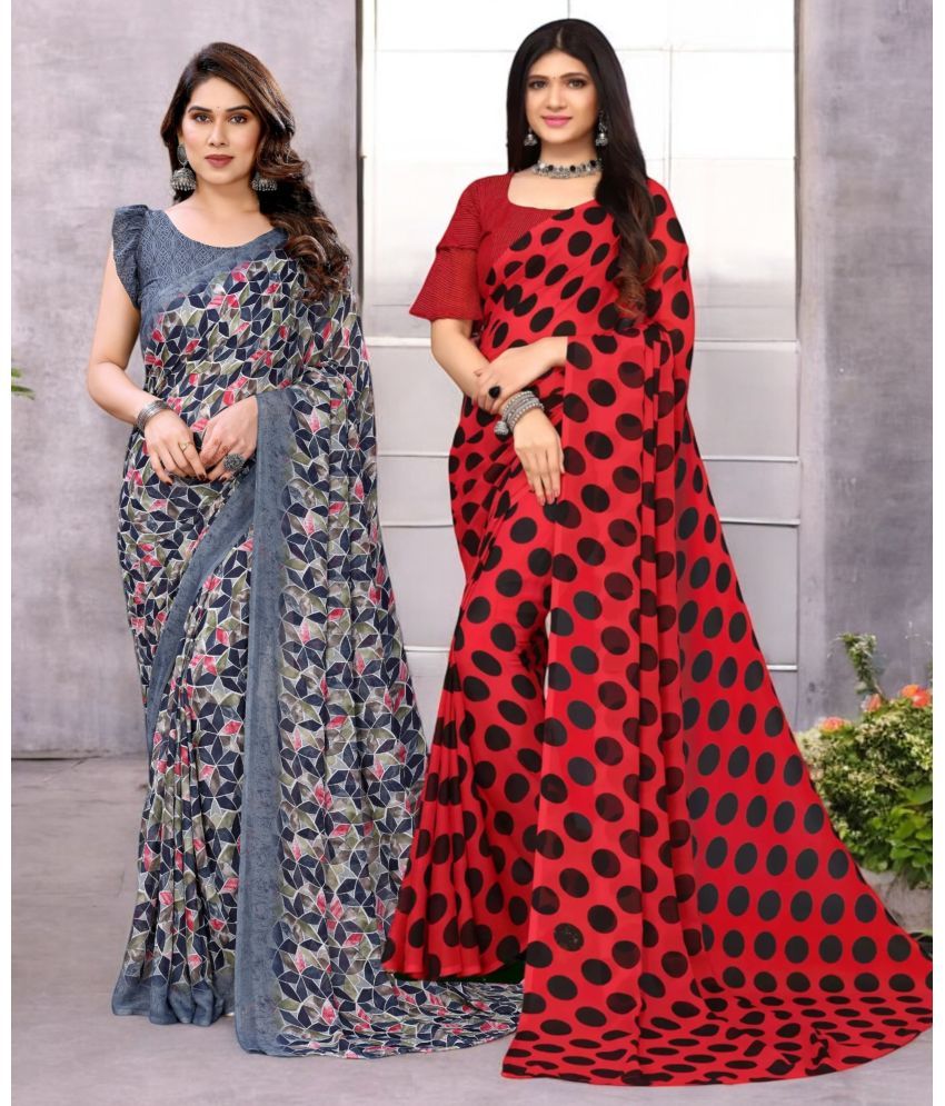     			TTH Georgette Printed Saree With Blouse Piece ( Multicolor , Pack of 2 )