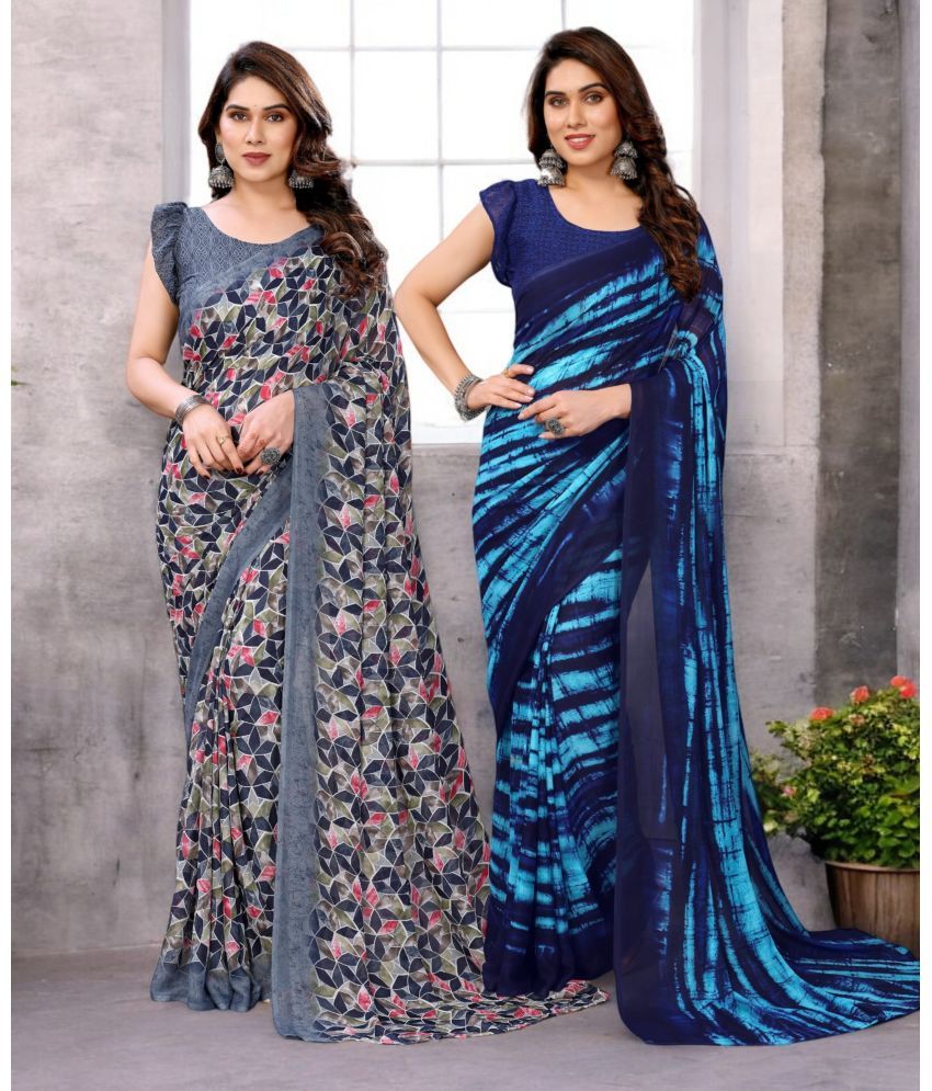     			TTH Georgette Printed Saree With Blouse Piece ( Multicolor , Pack of 2 )