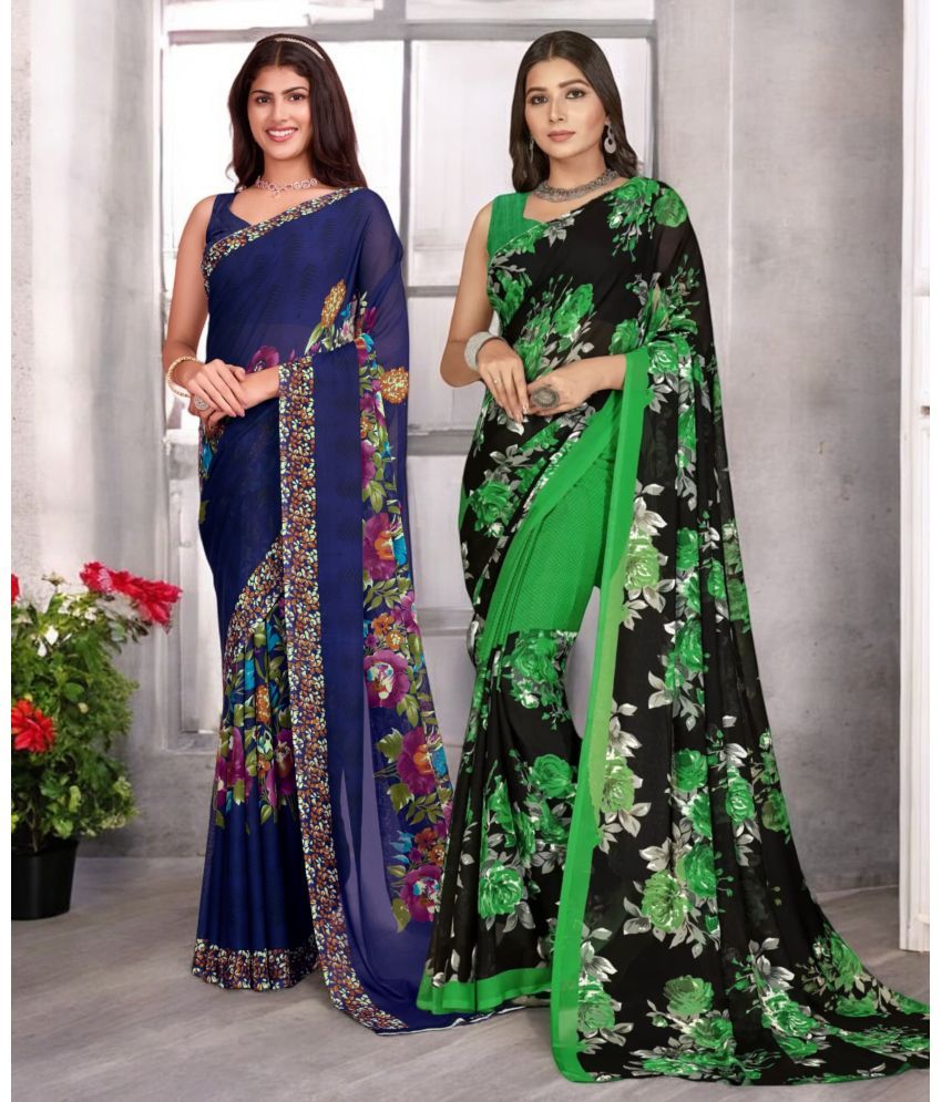     			TTH Georgette Printed Saree With Blouse Piece ( Multicolor , Pack of 2 )