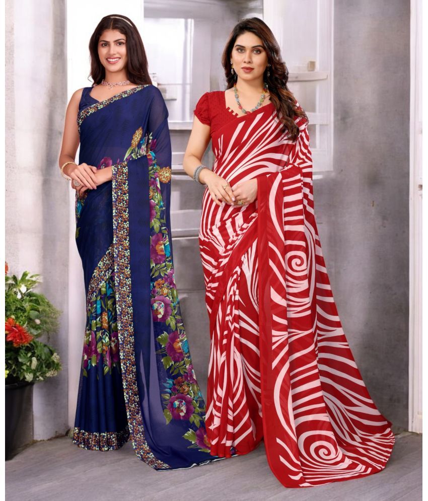     			TTH Georgette Printed Saree With Blouse Piece ( Multicolor , Pack of 2 )