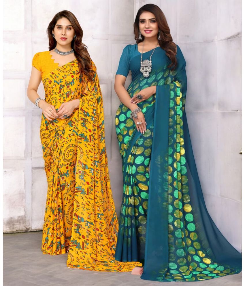     			TTH Georgette Printed Saree With Blouse Piece ( Multicolor , Pack of 2 )