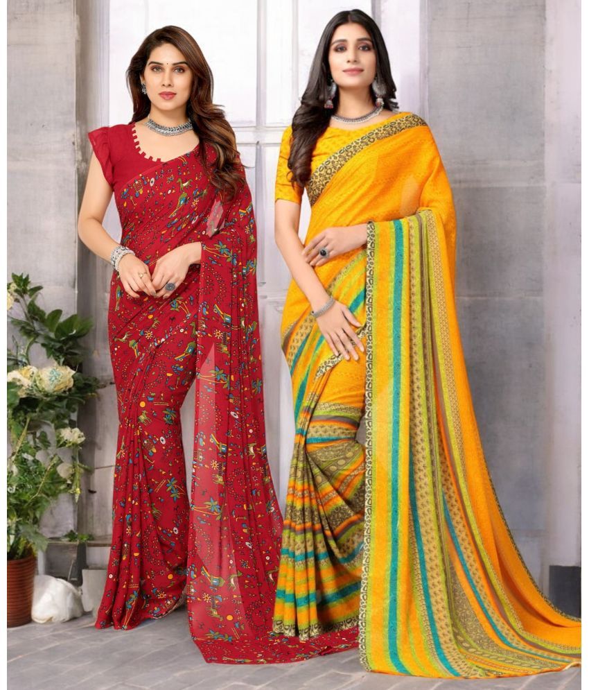     			TTH Georgette Printed Saree With Blouse Piece ( Multicolor , Pack of 2 )