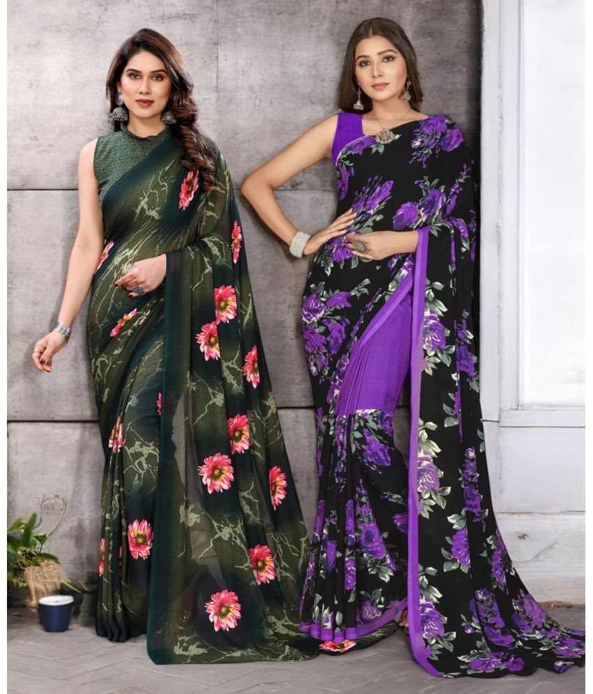     			TTH Georgette Printed Saree With Blouse Piece ( Multicolor , Pack of 2 )