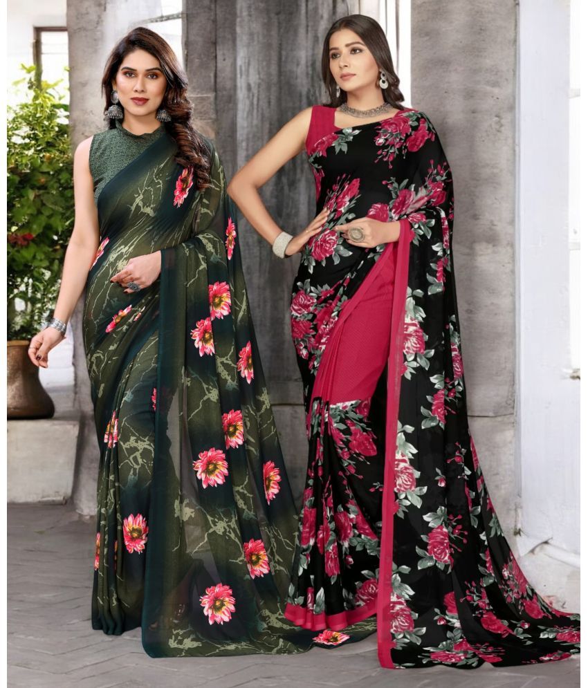     			TTH Georgette Printed Saree With Blouse Piece ( Multicolor , Pack of 2 )