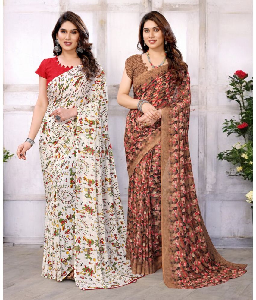     			TTH Georgette Printed Saree With Blouse Piece ( Multicolor , Pack of 2 )