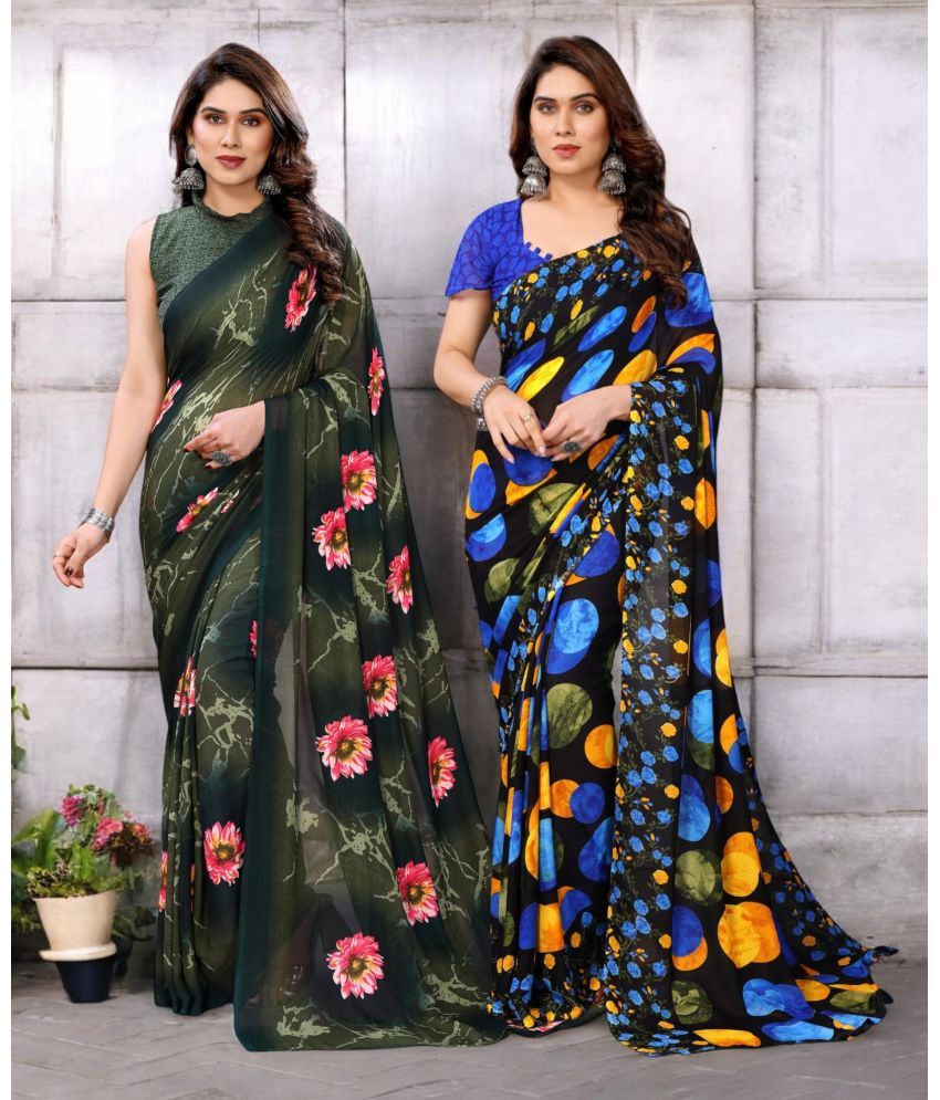     			TTH Georgette Printed Saree With Blouse Piece ( Multicolor , Pack of 2 )