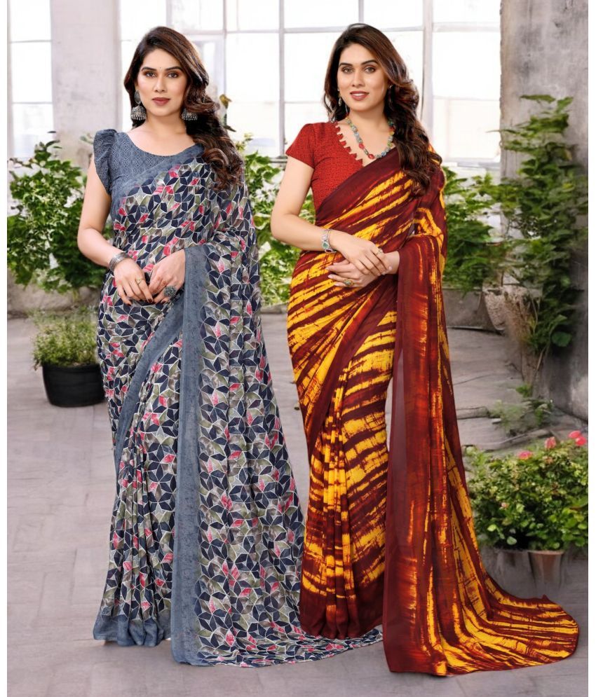     			TTH Georgette Printed Saree With Blouse Piece ( Multicolor , Pack of 2 )