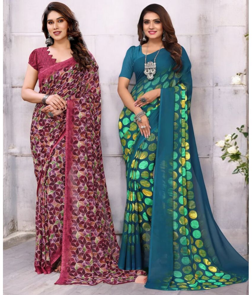     			TTH Georgette Printed Saree With Blouse Piece ( Multicolor , Pack of 2 )