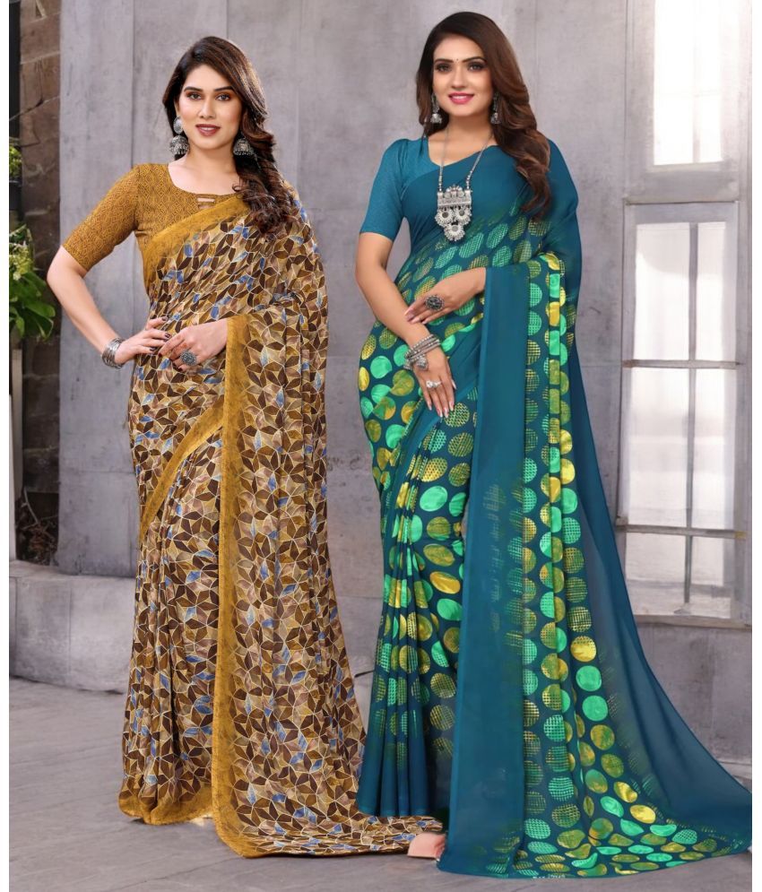     			TTH Georgette Printed Saree With Blouse Piece ( Multicolor , Pack of 2 )