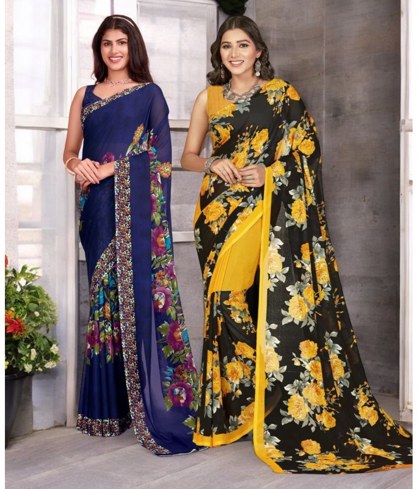     			TTH Georgette Printed Saree With Blouse Piece ( Multicolor , Pack of 2 )