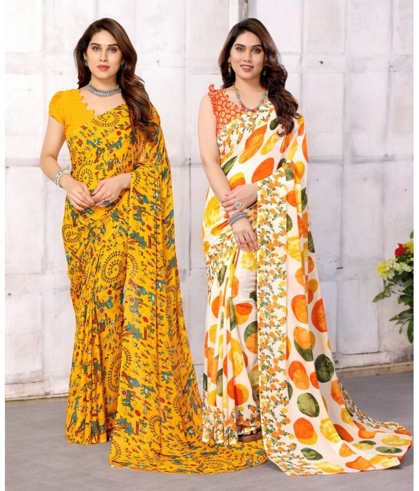     			TTH Georgette Printed Saree With Blouse Piece ( Multicolor , Pack of 2 )