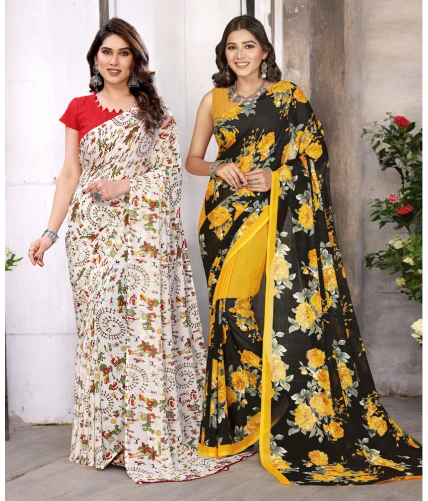     			TTH Georgette Printed Saree With Blouse Piece ( Multicolor , Pack of 2 )