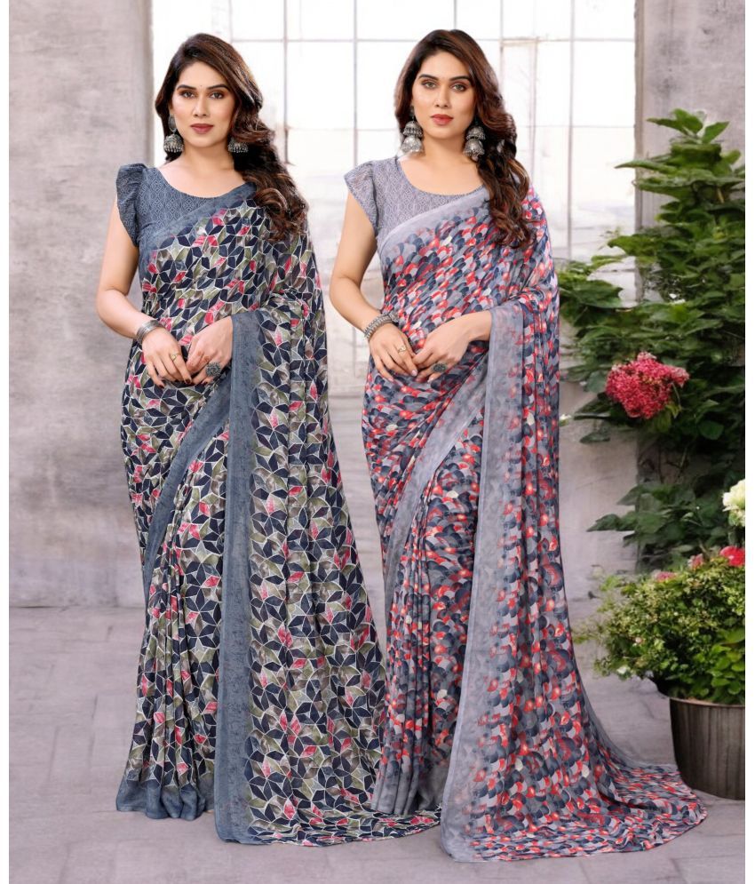     			TTH Georgette Printed Saree With Blouse Piece ( Multicolor , Pack of 2 )