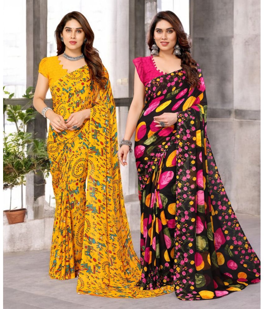     			TTH Georgette Printed Saree With Blouse Piece ( Multicolor , Pack of 2 )