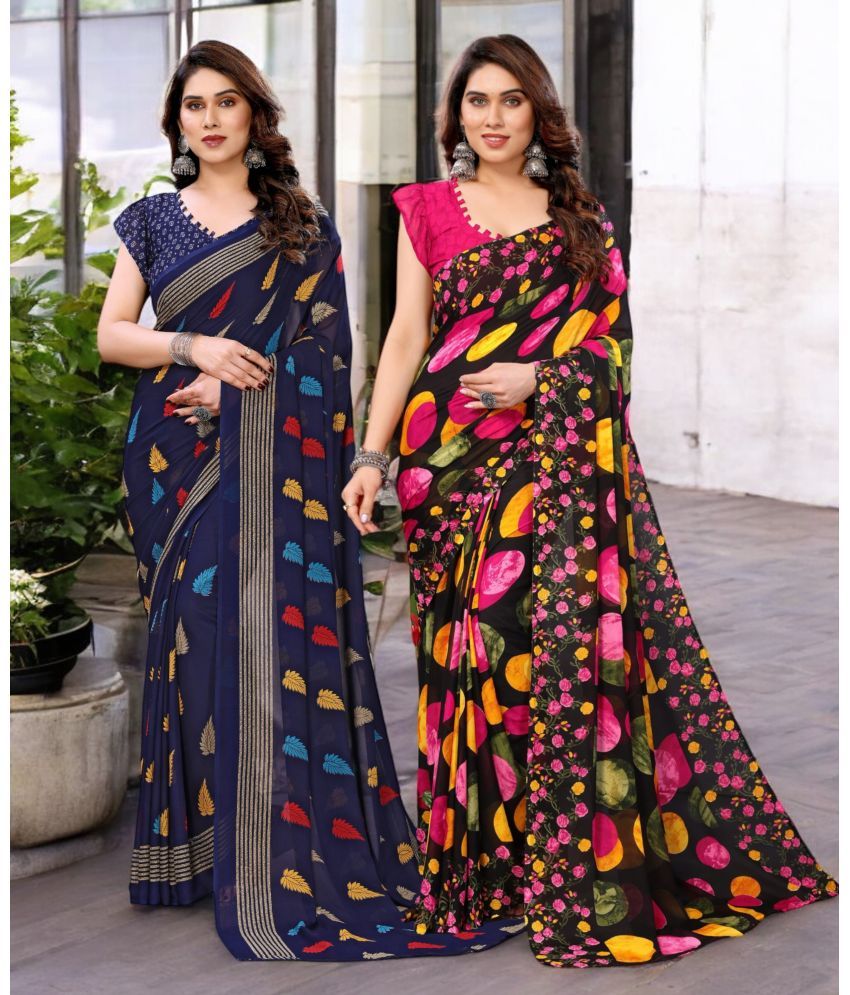     			TTH Georgette Printed Saree With Blouse Piece ( Multicolor , Pack of 2 )