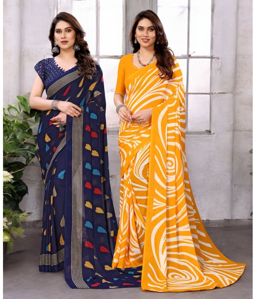     			TTH Georgette Printed Saree With Blouse Piece ( Multicolor , Pack of 2 )