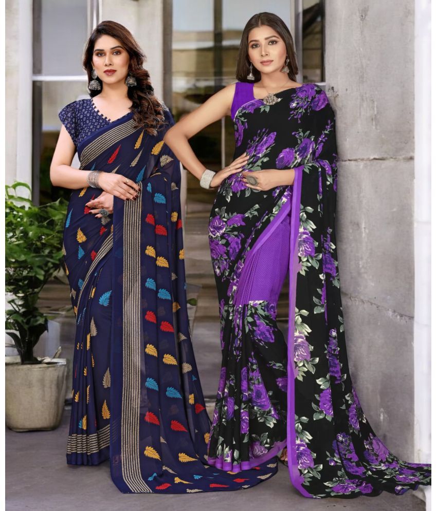     			TTH Georgette Printed Saree With Blouse Piece ( Multicolor , Pack of 2 )