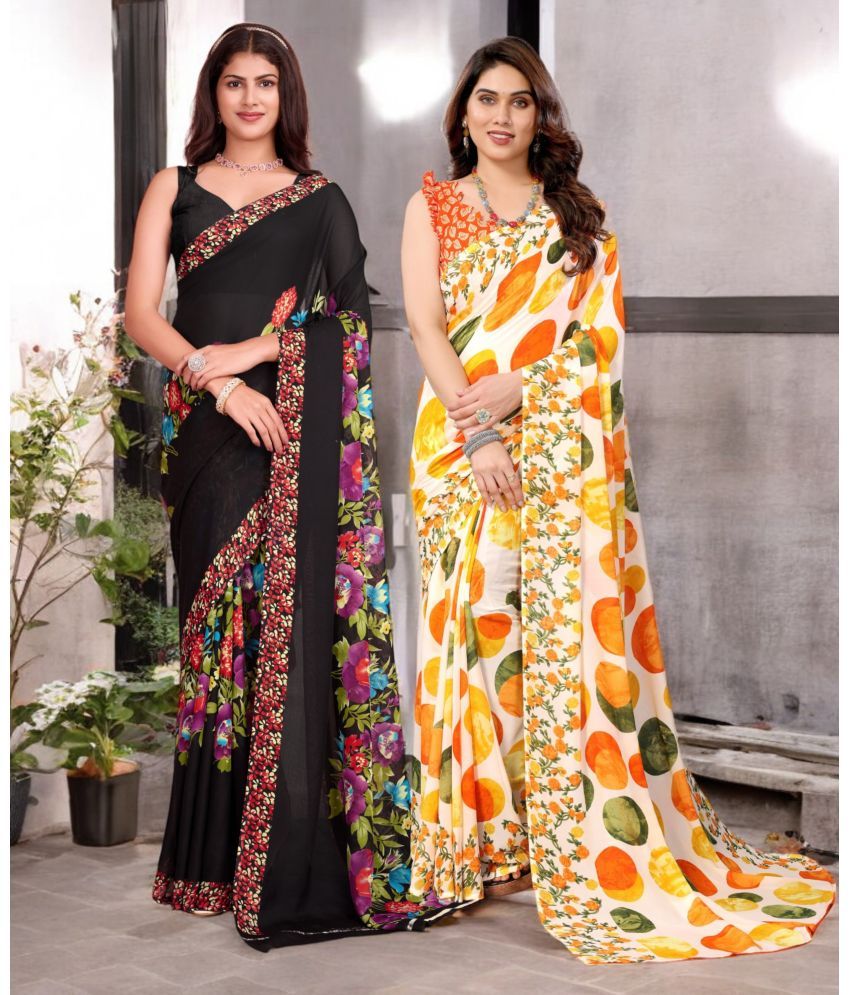     			TTH Georgette Printed Saree With Blouse Piece ( Multicolor , Pack of 2 )