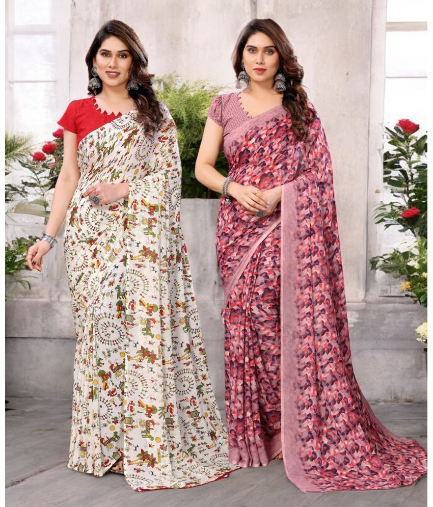     			TTH Georgette Printed Saree With Blouse Piece ( Multicolor , Pack of 2 )