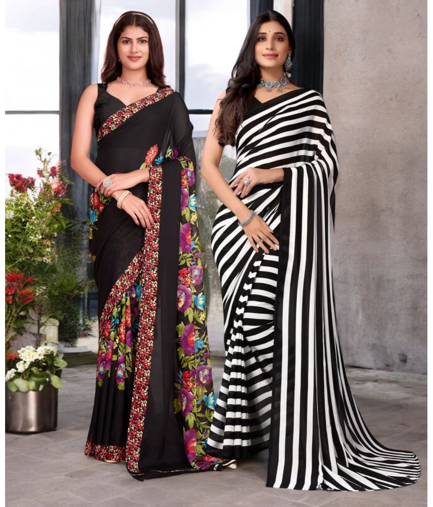     			TTH Georgette Printed Saree With Blouse Piece ( Multicolor , Pack of 2 )