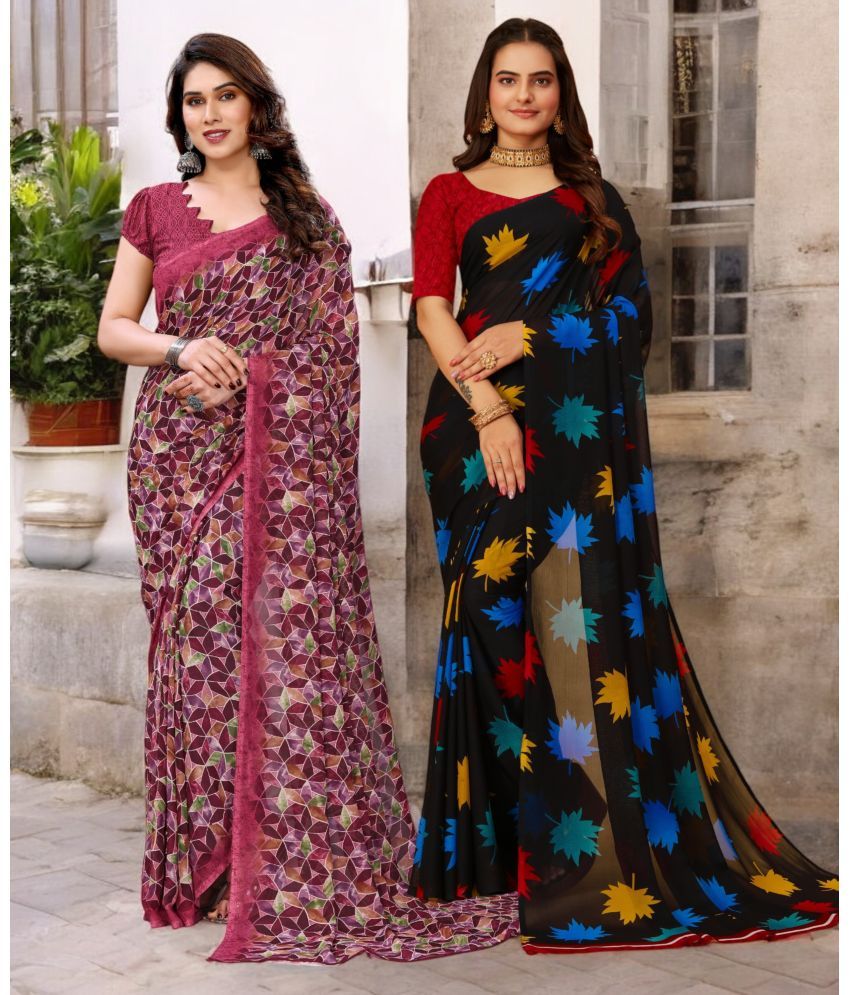     			TTH Georgette Printed Saree With Blouse Piece ( Multicolor , Pack of 2 )