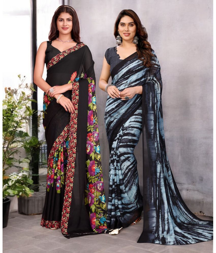     			TTH Georgette Printed Saree With Blouse Piece ( Multicolor , Pack of 2 )