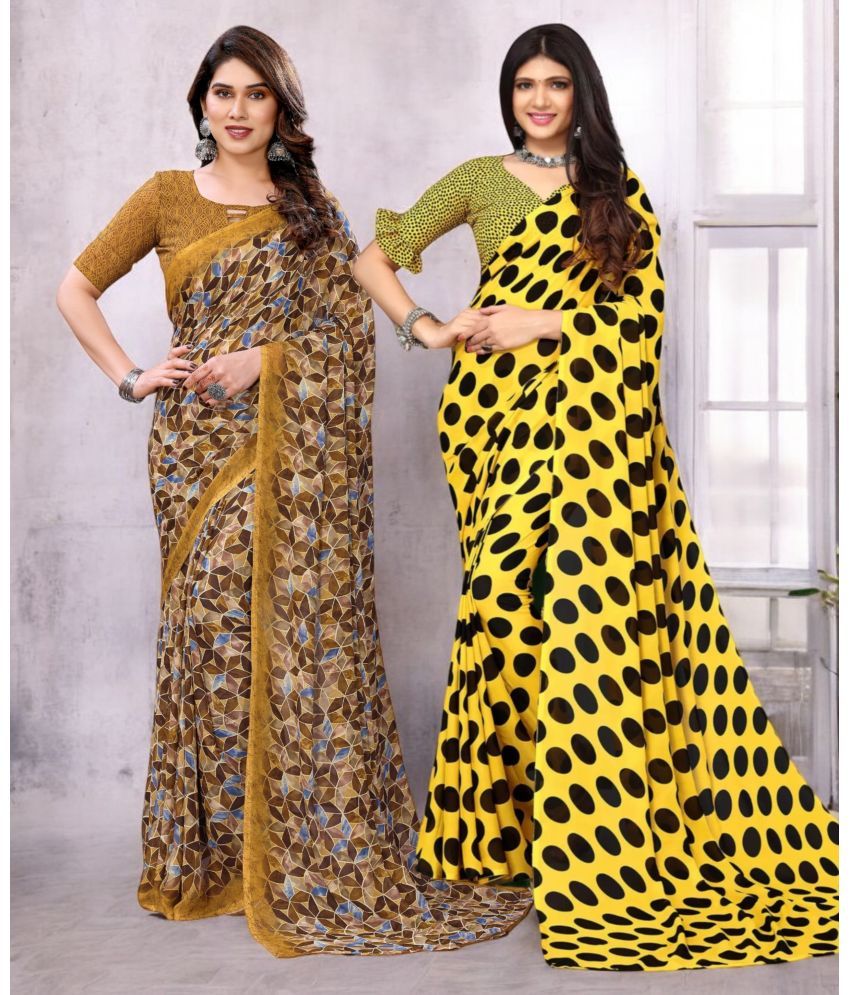     			TTH Georgette Printed Saree With Blouse Piece ( Multicolor , Pack of 2 )