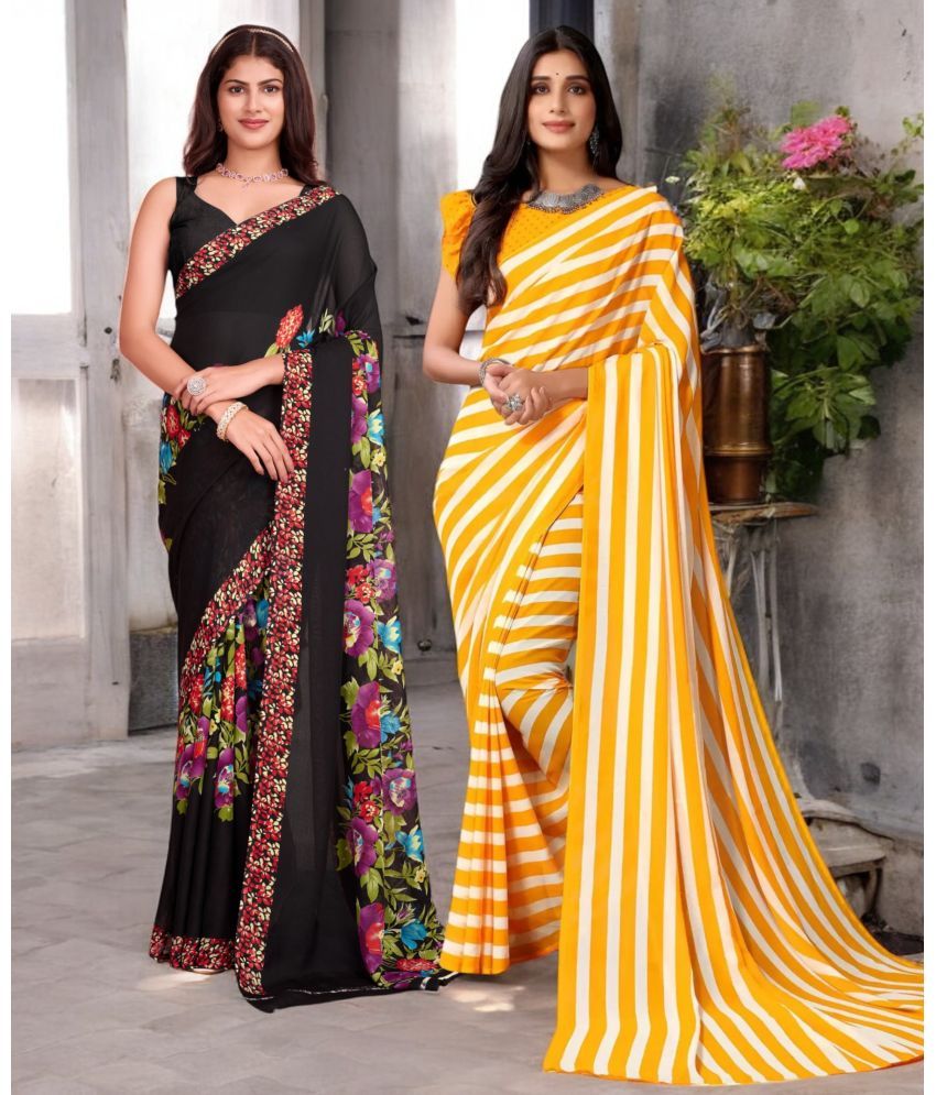     			TTH Georgette Printed Saree With Blouse Piece ( Multicolor , Pack of 2 )