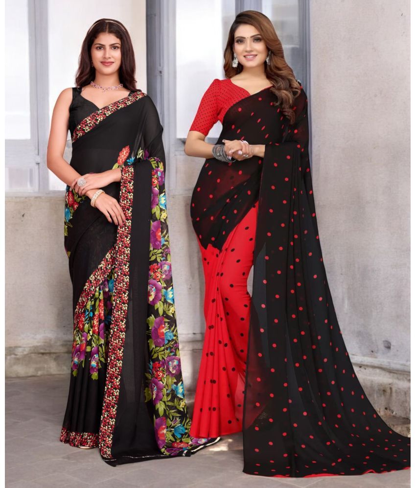     			TTH Georgette Printed Saree With Blouse Piece ( Multicolor , Pack of 2 )