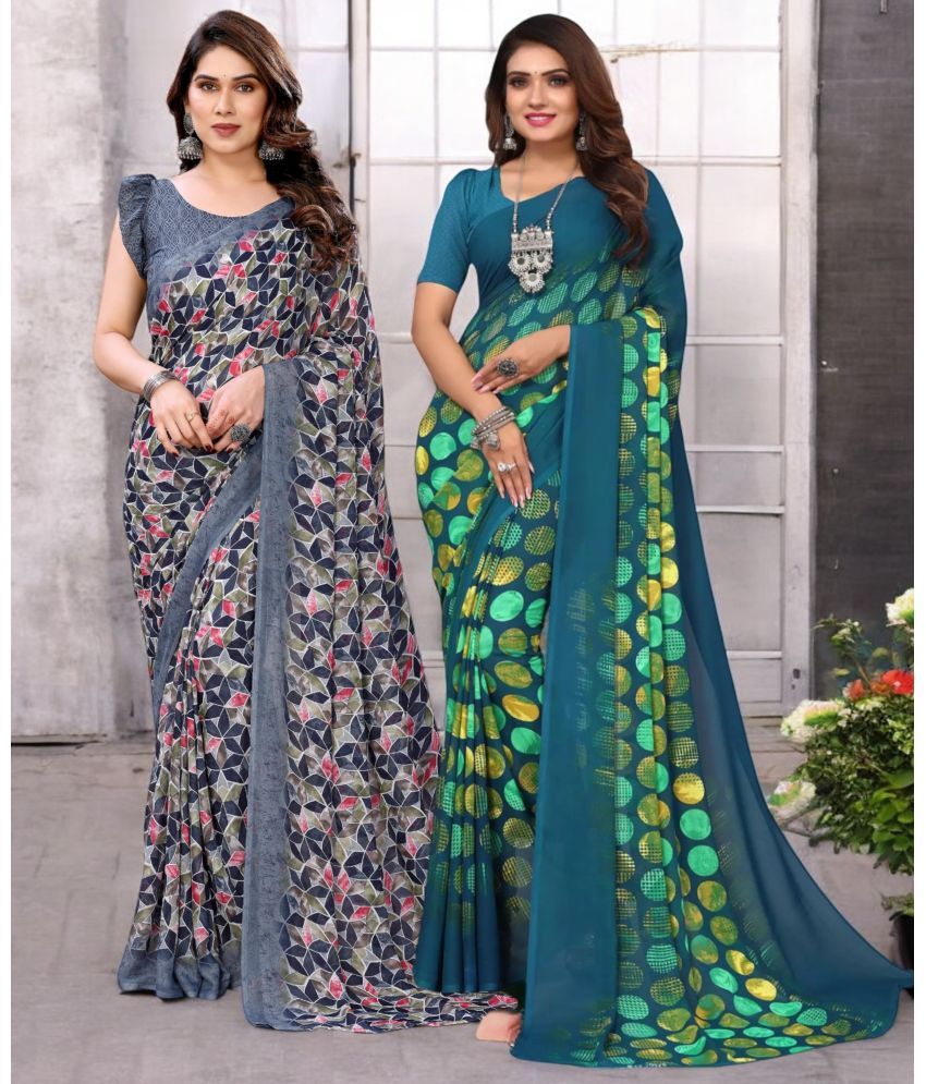     			TTH Georgette Printed Saree With Blouse Piece ( Multicolor , Pack of 2 )