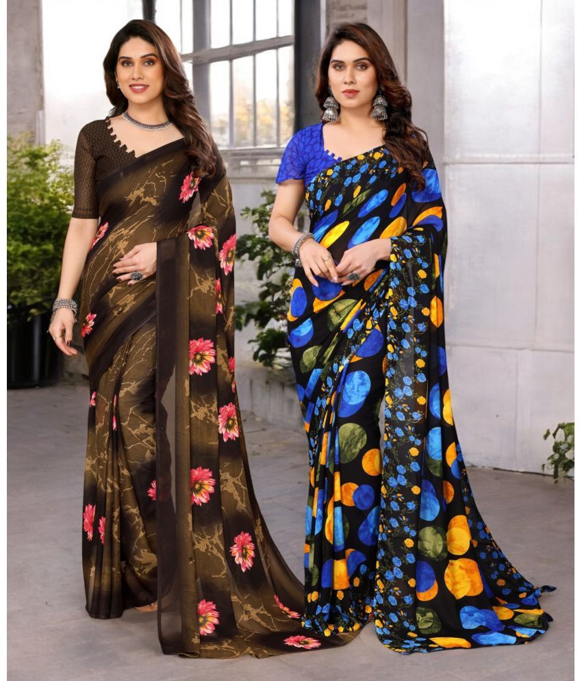     			TTH Georgette Printed Saree With Blouse Piece ( Multicolor , Pack of 2 )